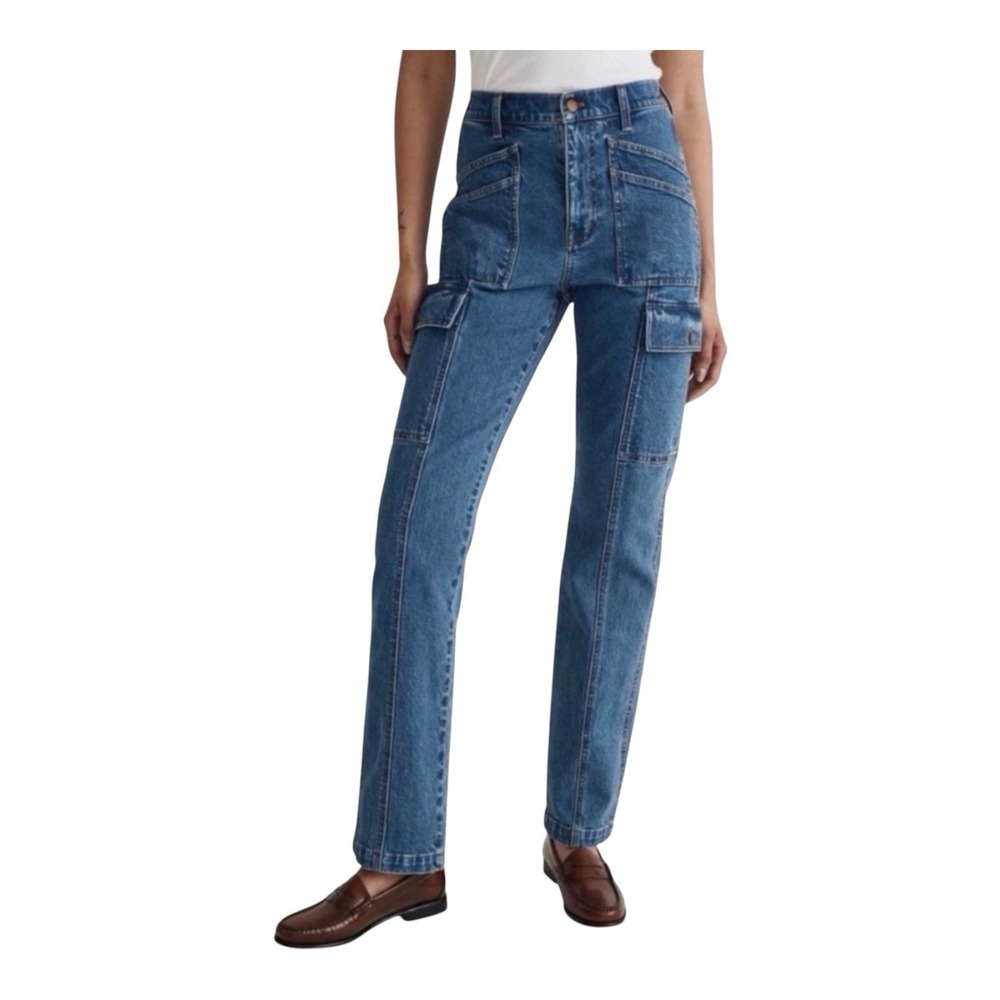 Madewell The '90s Straight Cargo Utility Jean Size 27 Densmore Wash Blue Pockets